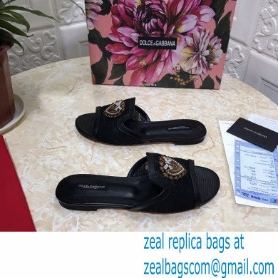 Dolce  &  Gabbana Lace Sliders Black with Devotion Heart 2021